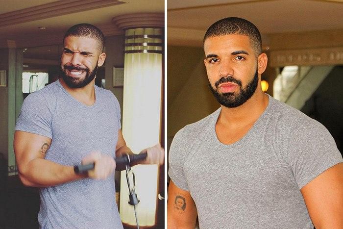 Drake flaunts new physique