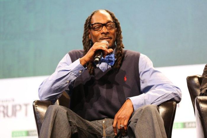 Snoop Dogg speaking at the TechCrunch Disrupt event where he launched his latest platform, Merry Jane