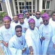 Groomsmen in their light blue Yoruba attire ready to support Gbenro Ajibade as he weds his lover, Osas Ighodaro