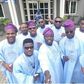 Groomsmen in their light blue Yoruba attire ready to support Gbenro Ajibade as he weds his lover, Osas Ighodaro