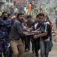 A victim is being rescued from the quake scene in Nepal.