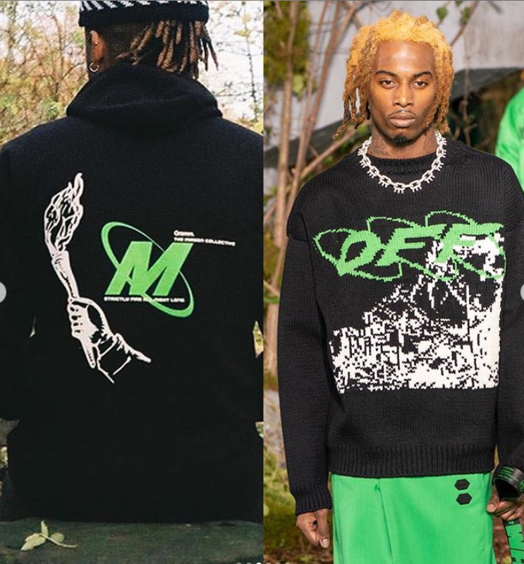 Similarities between Virgil Abloh's Off-White design and Manchester-based streetwear lable Gramm