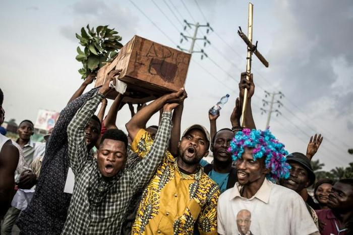 Supporters of rival Martin Fayulu protest a court's decision to validate the election of Felix Tshisekedi as the president of the Democratic Republic of Congo
