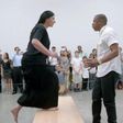 Marina Abramovic and Jay Z on the set of Piccaso Baby