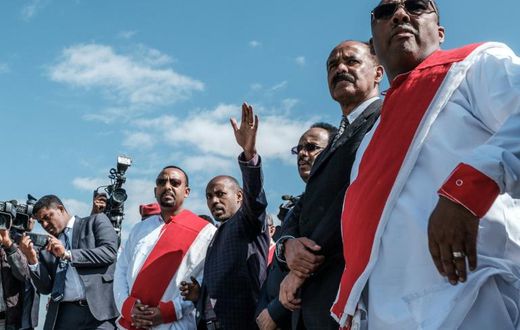 Eritrea's President Isaias Afwerki (2R), Ethiopia's Prime Minister Abiy Ahmed (5R) have been engaged in a process of reconciliation