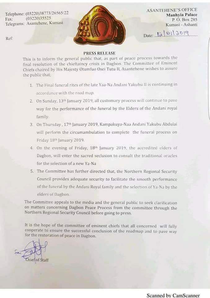 Yaa Naa Yakubu Andani II's funeral to continue despite disturbances- Otumfuo led committee