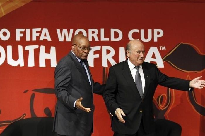 FIFA president Joseph Sepp Blatter and South Africa president Jacob Zuma (L) attend the launch of the FIFA World Cup Legacy Trust for South Africa in Johannesburg December 13, 2010. REUTERS/Siphiwe Sibeko