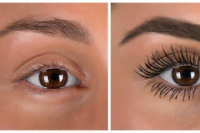 With and without the use of fibre mascara