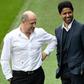 PSG coach Thomas Tuchel (R) with sporting director Antero Henrique (L) and the club's Qatari president Nasser Al-Khelaifi