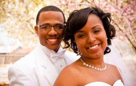 Newlyweds smiling