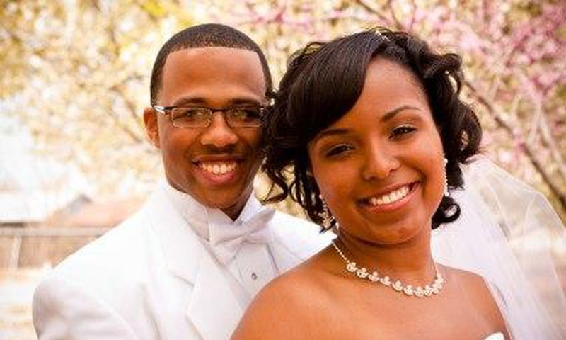Newlyweds smiling