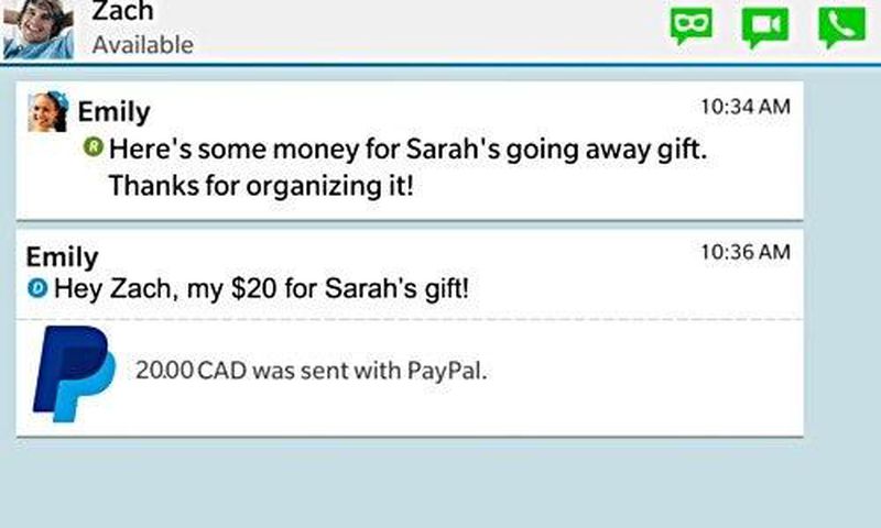 Screen grab of the new Paypal payment platform in use on BBM
