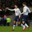 Son Heung-min (centre) celebrates his goal against Watford at Wembley