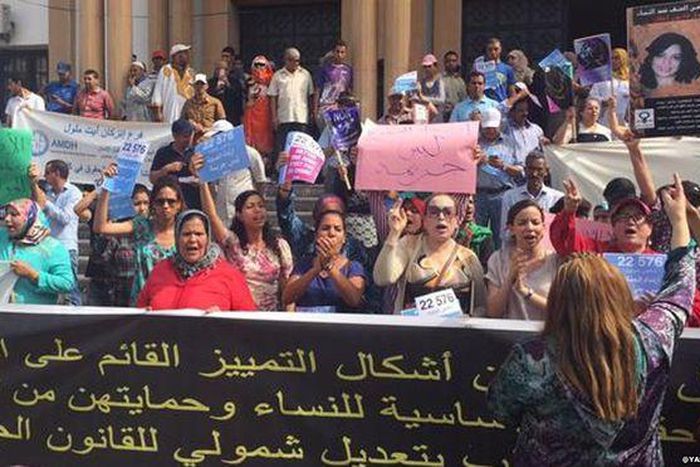 Protesters outside the court