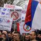 Kosovo Serbs take part in a protest in the northern town of Mitrovica in November 2018, following Kosovo's move to slap Serbian imports with a 100 percent tariff