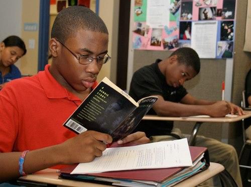Student reading book