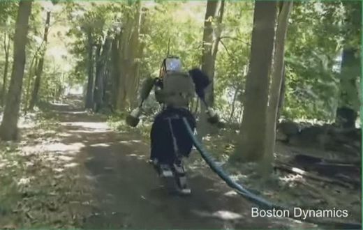 The Atlas humanoid robot taking a walk in the forest