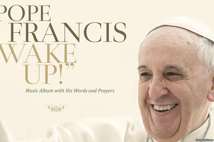 This is the cover art included with Pope Francis's first prog-rock single Wake Up! Go! Go! Forward!, uploaded this week to Soundcloud by record label Believe Digital.