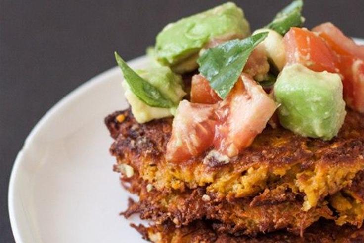 Sweet potato fritters with avocado salsa