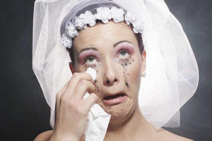 Bride with makeup running
