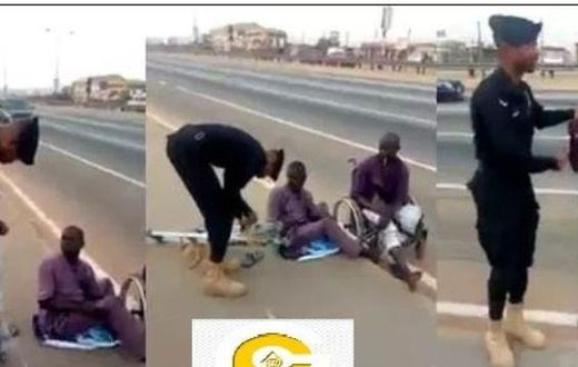 Compassionate Ghanaian police officer buys clutches for disabled beggar (Video)