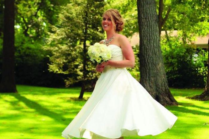 Short wedding gowns are back in vogue for brides