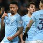 Cloud nine: Gabriel Jesus (2nd left) scored four of Manchester City's goals in a 9-0 thrashing of Burton Albion on Wednesday