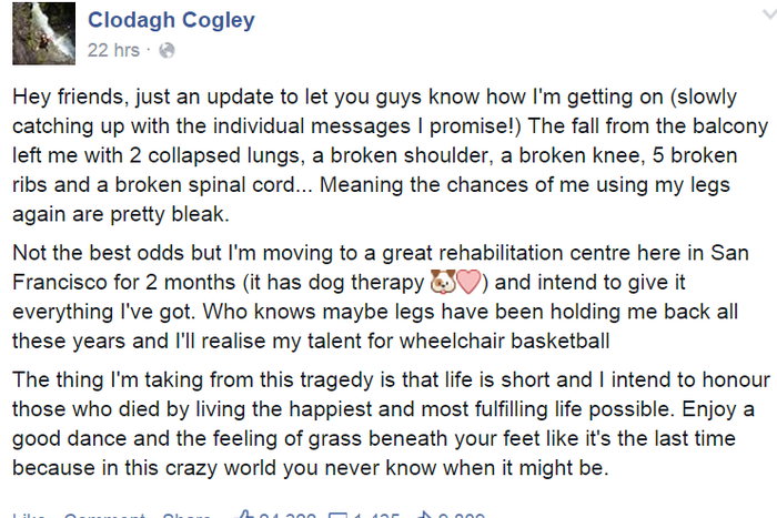 Clodagh Cogley's touching Facebook message