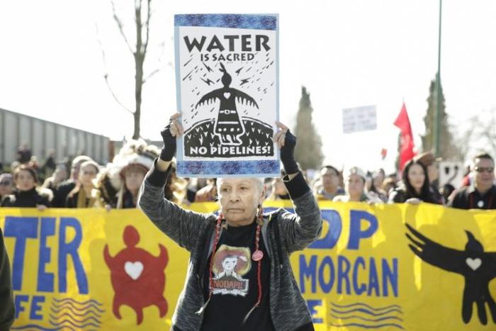 The Canadian federal government stepped in to buy and effectively nationalize the Trans Mountain pipeline after mounting legal challenges and environmental protests (pictured March 2018) stalled the project