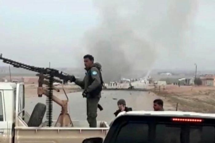 An image grab taken from a video published by Hawar News Agency (ANHA) on January 21, 2019 shows the scene of a suicide car bomb attack on an anti-jihadist coalition convoy in Syria's northeastern Hasakeh province