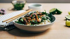 Rice Noodle Salad with Spring Vegetables and Tahini