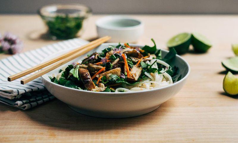 Rice Noodle Salad with Spring Vegetables and Tahini