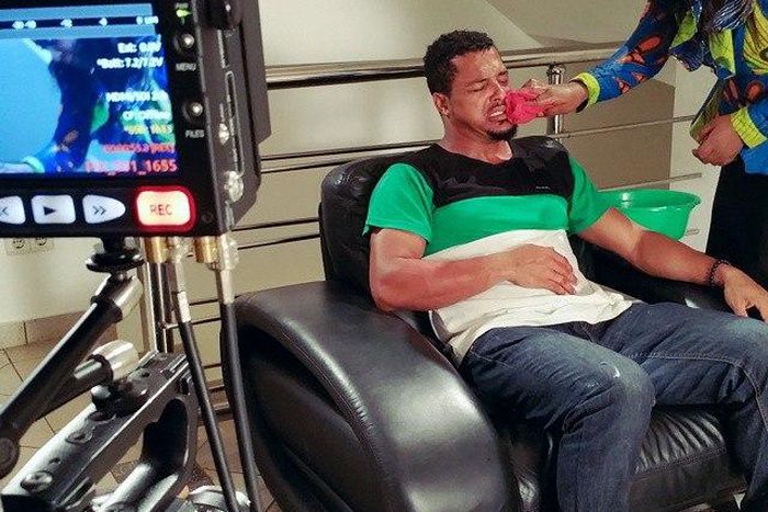 Van Vicker and Jackie Appiah on the set of Stalemate