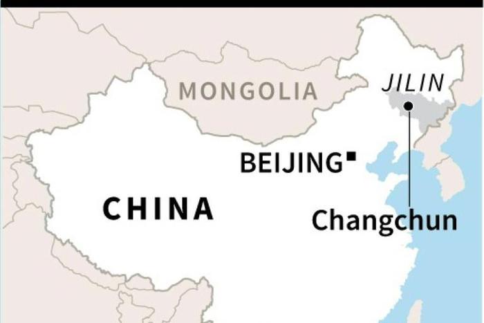 Map of China locating explosion in Changchun