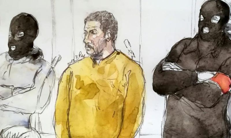 A court sketch of Mehdi Nemmouche, who denies murdering four people at a Jewish museum in Brussels in 2014