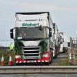 Lorries leave Manston airport in south east England for a trial to tackle post-Brexit traffic queues which Dover port has warned could lead to chaos