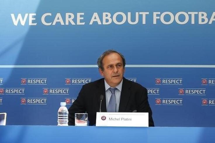 UEFA President Michel Platini attends a news conference after the draw for the 2015/2016 UEFA Europa League soccer competition at Monaco's Grimaldi Forum in Monte Carlo, Monaco August 28, 2015.   REUTERS/Eric Gaillard