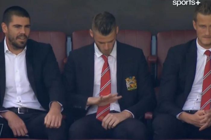 Victor Valdes, David De Gea and Anders Lindegaard sat together in the directors' box at Old Trafford.
