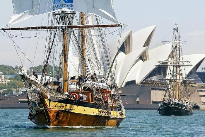 Tall ship Windeward Bound in 2002 re-enacted explorer Matthew Flinders' epic circumnavigation of Australia to mark the bicentenary of his historic 36,000-kilometre voyage, following the route he took and using the same charts and log books