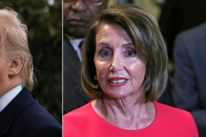 US President Donald Trump (L) made his most direct attack on top Democrat Nancy Pelosi (R) since the partial government shutdown began