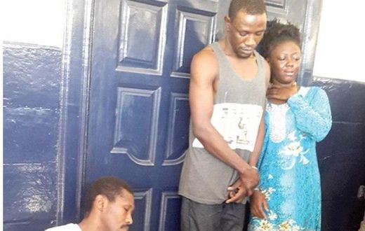 The three suspects, Sadat Sulleman (seated), Tanko Salifu and Adisa Issa after their arrest