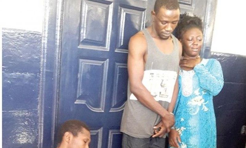 The three suspects, Sadat Sulleman (seated), Tanko Salifu and Adisa Issa after their arrest
