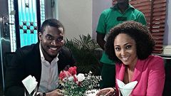 Kunle Remi and Rosaline Meurer on the set of Stop