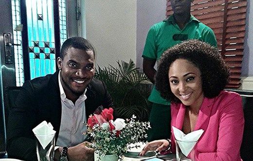 Kunle Remi and Rosaline Meurer on the set of Stop