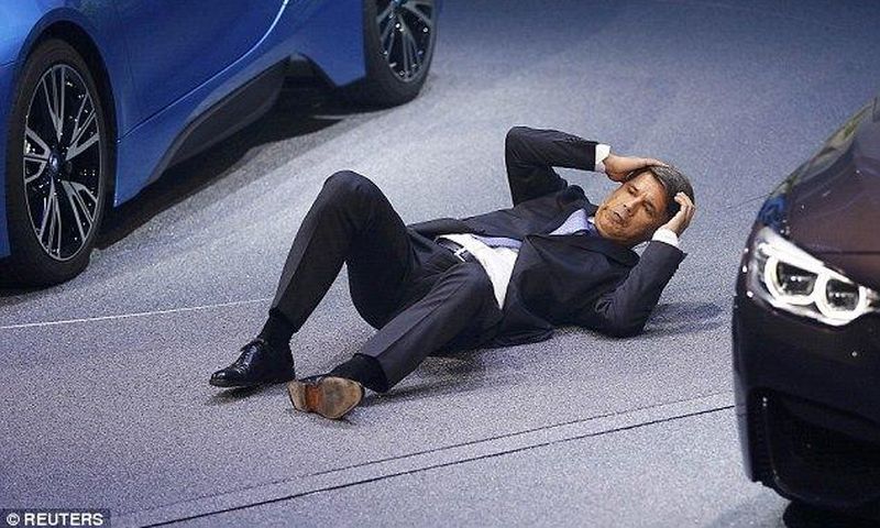 BMW chief executive Harald Krueger collapsed during a press conference at the Frankfurt Auto show while standing beside the company's hybrid electric i8 super car.