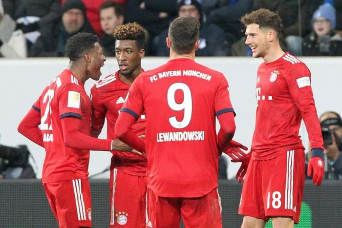 Germany midfielder Leon Goretzka (R) celebrates scoring the opening goal in Bayern Munich's impressive 2-0 win at Hoffenheim on Friday in Sinsheim.