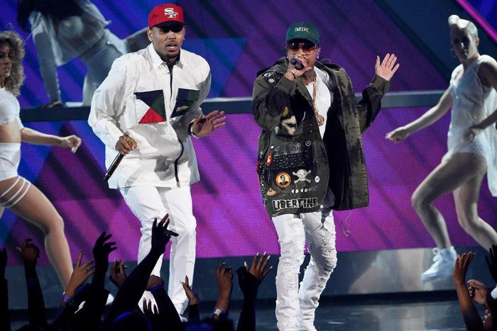 Tyga and Chris Brown on stage