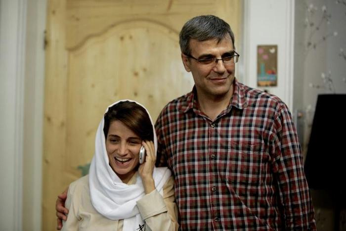 Iranian human rights activist Reza Khandan -- seen here with his now jailed wife, award-winning rights lawyer Nasrin Sotoudeh, at their home in Tehran in September 2013, has been sentenced to six years on security related charges