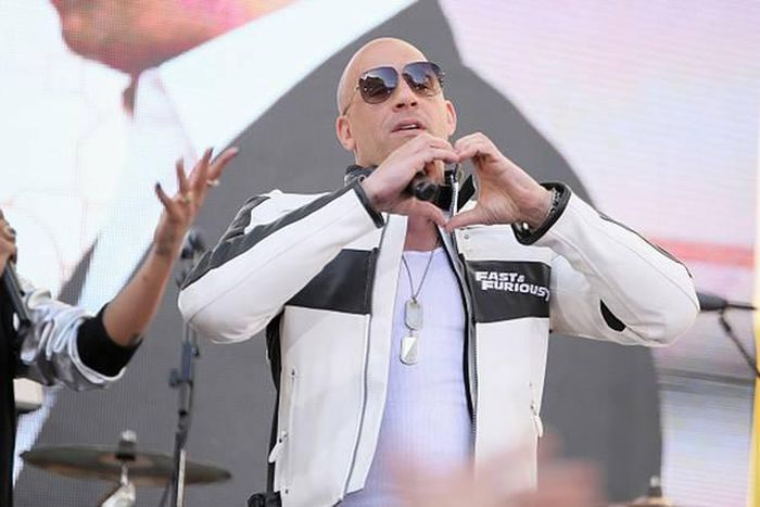 Vin Diesel on stage at the Los Angeles premiere of Furious 7