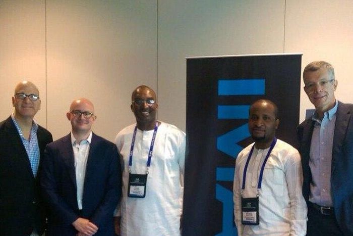 Greg Foster, Giovanni Dolci, Kene Mkparu, Moses Babatope, and Andrew Cripps at CineEurope in Barcelona